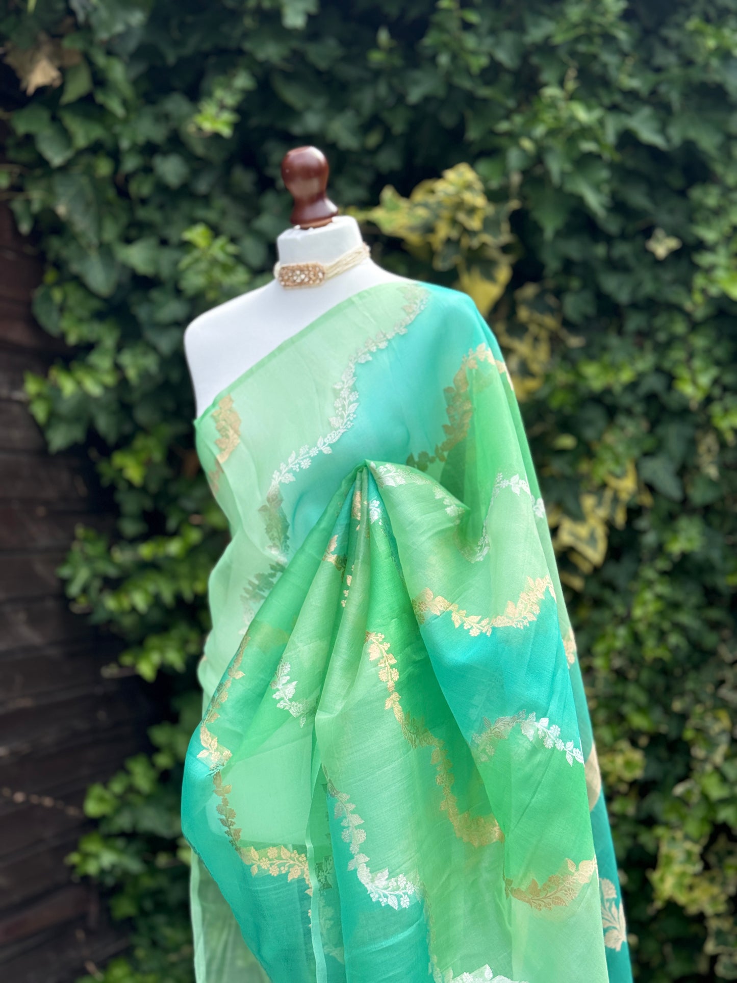 Green Organza with Zari detail