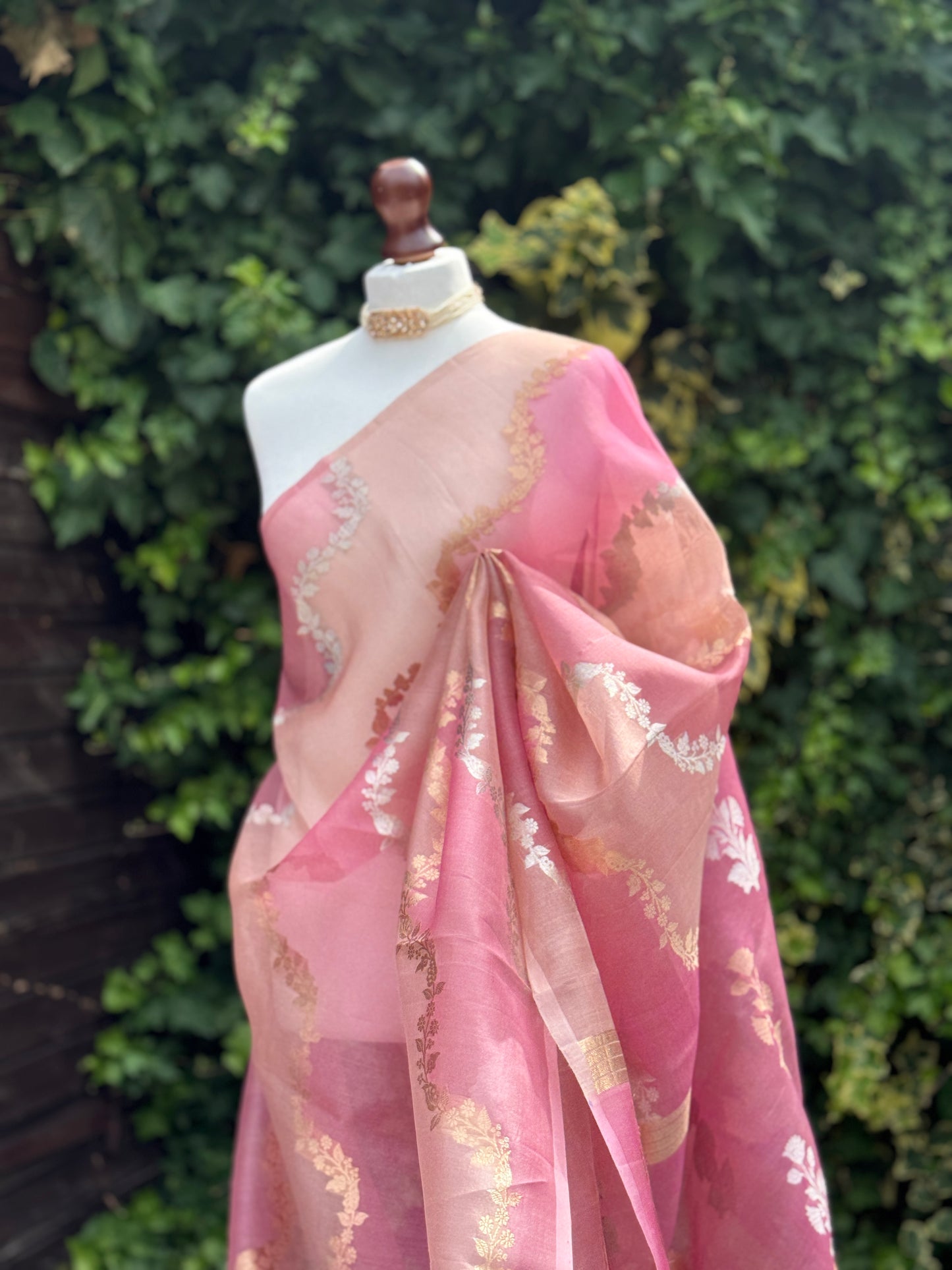 Pink Organza with Zari detail Saree