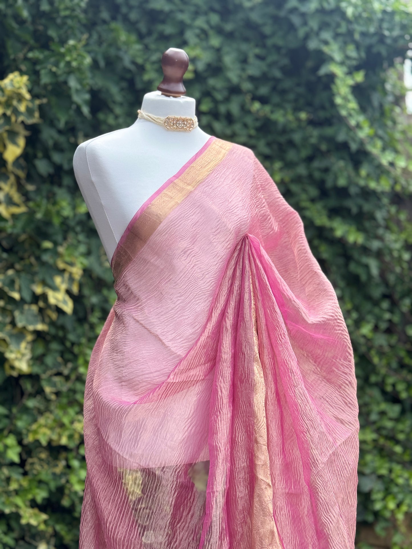 Pink Crushed Organza Saree