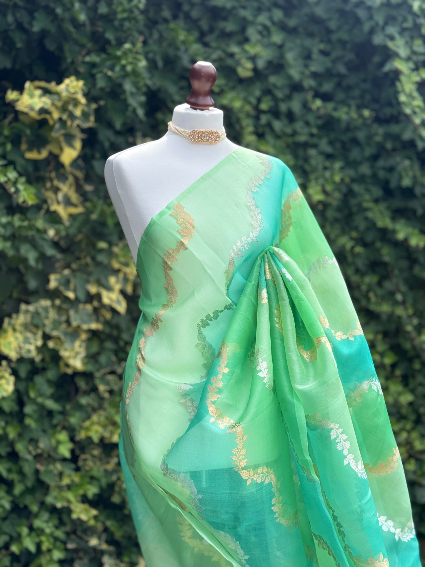 Green Organza with Zari detail