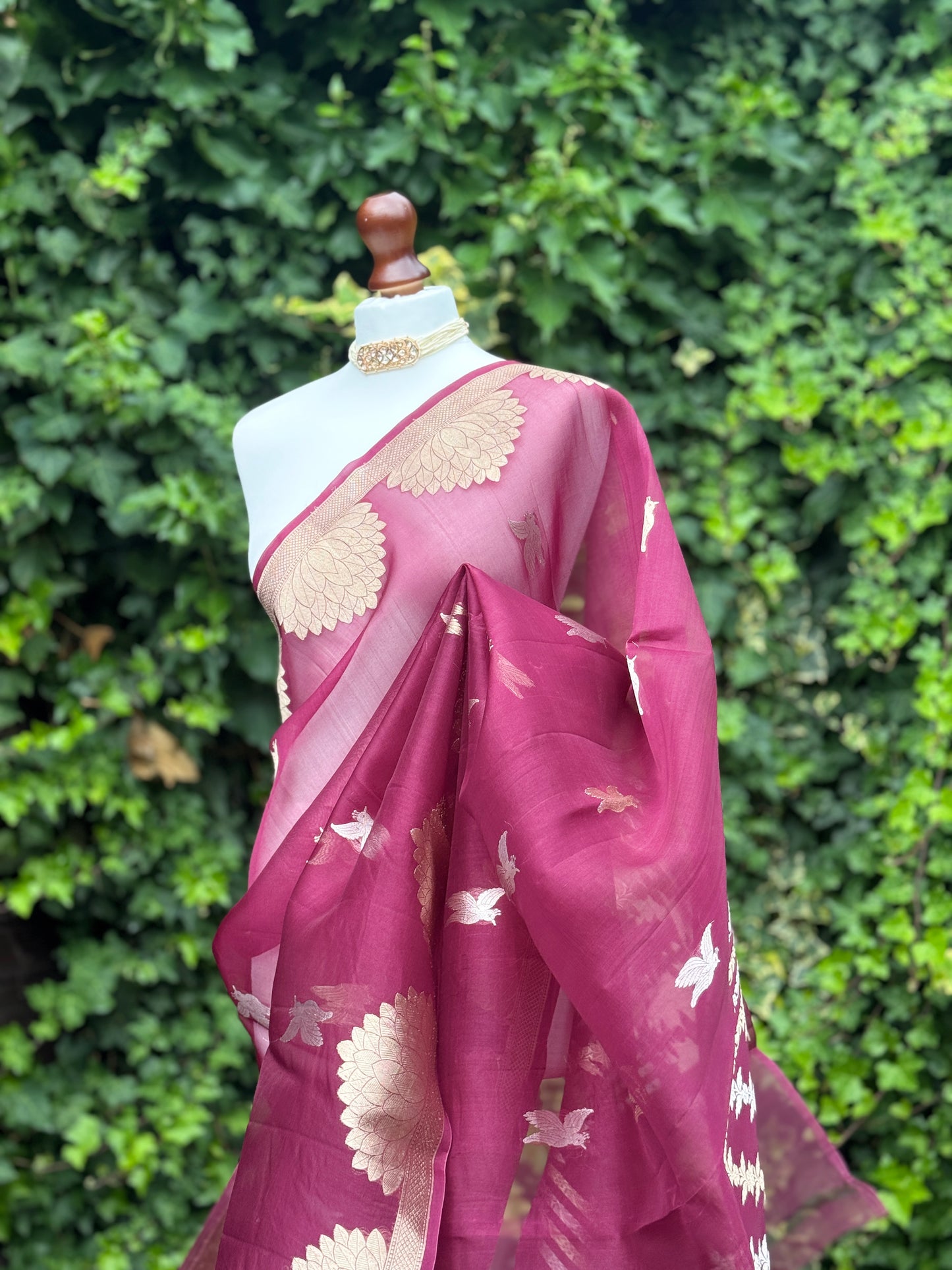 Burgundy Organza with Zari detail