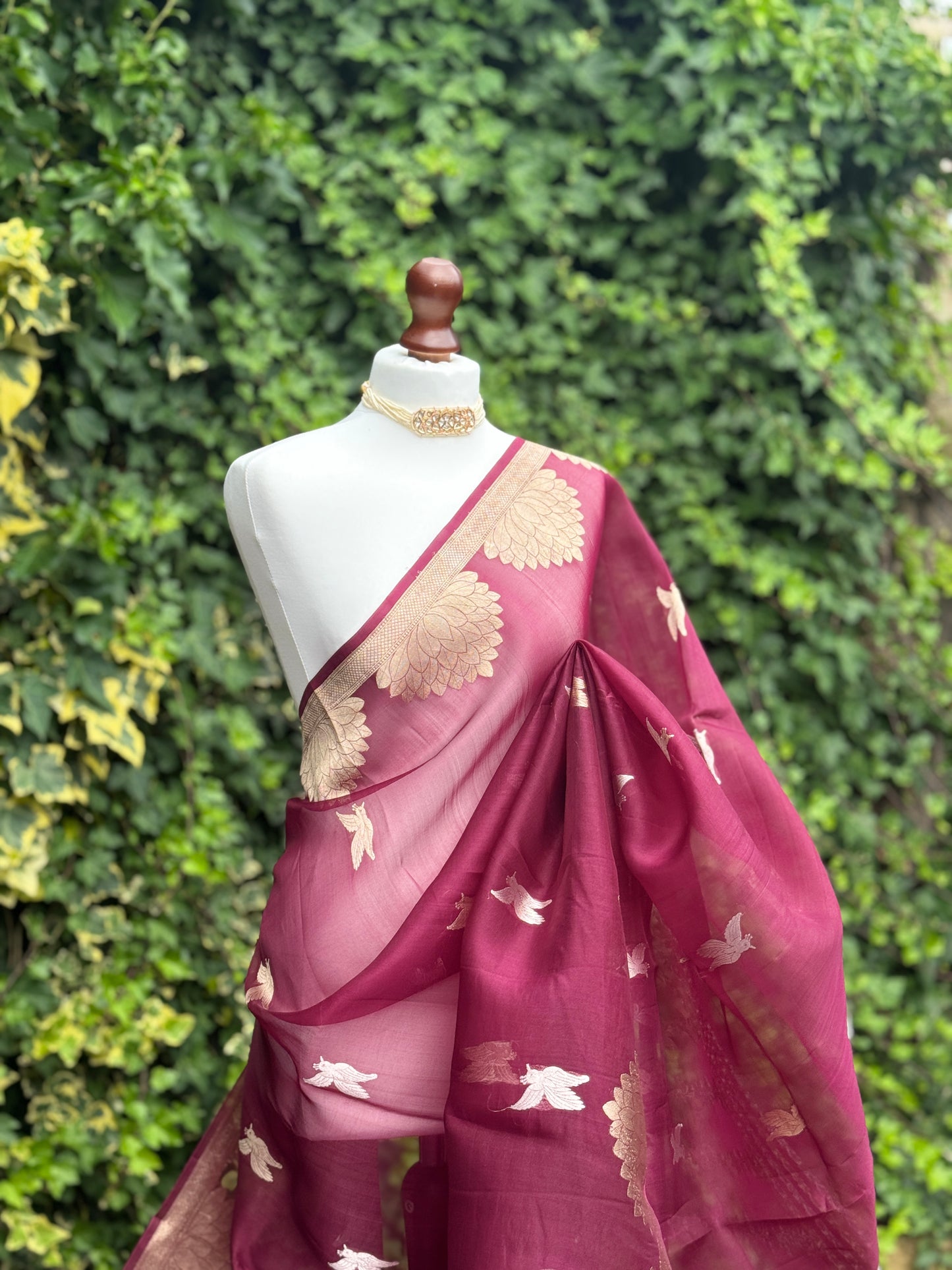 Burgundy Organza with Zari detail