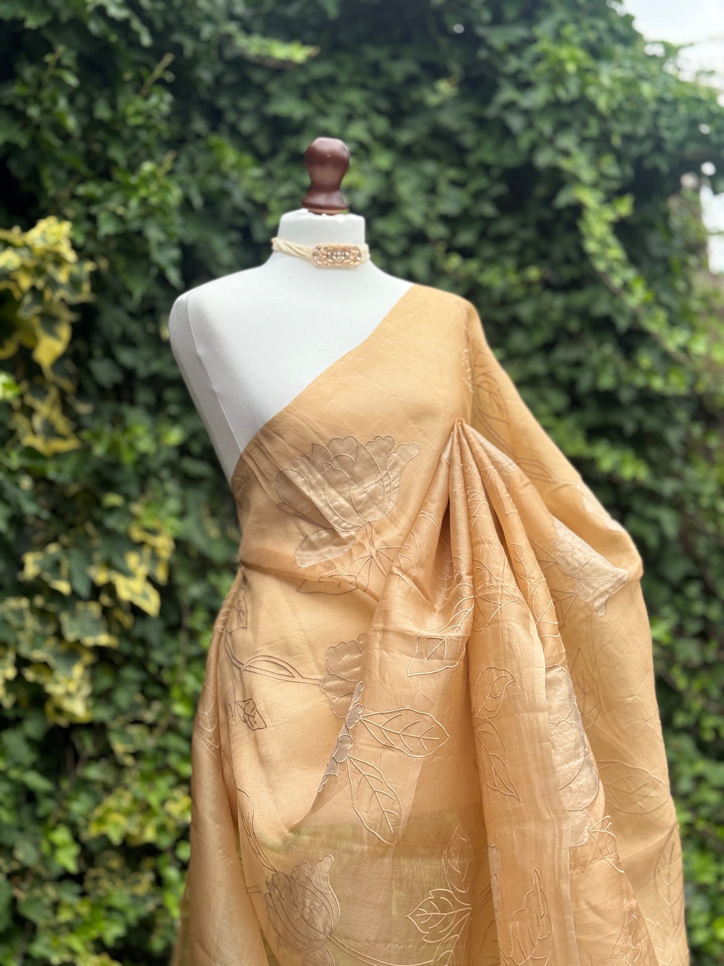 Gold Floral Organza Saree