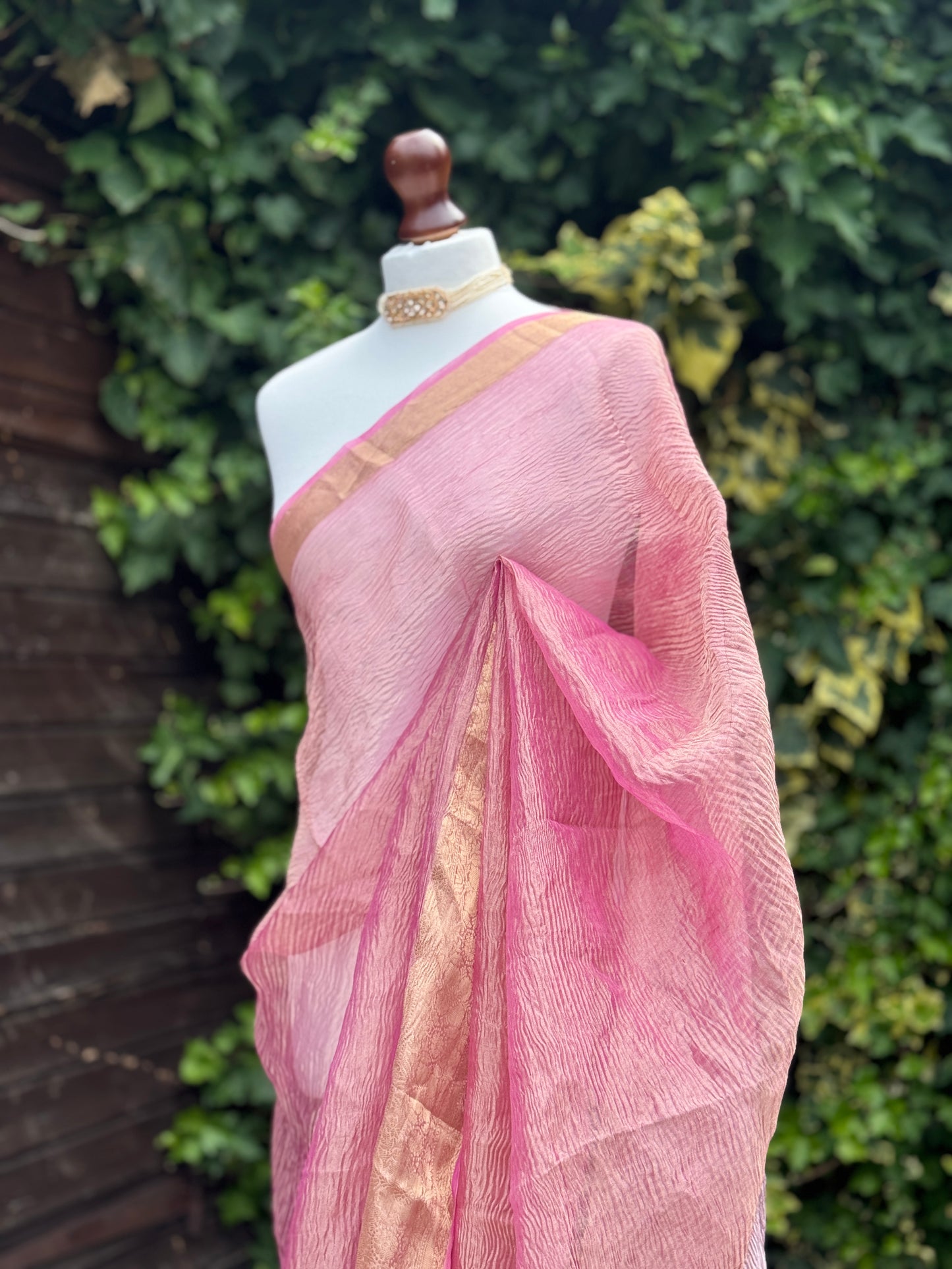 Pink Crushed Organza Saree