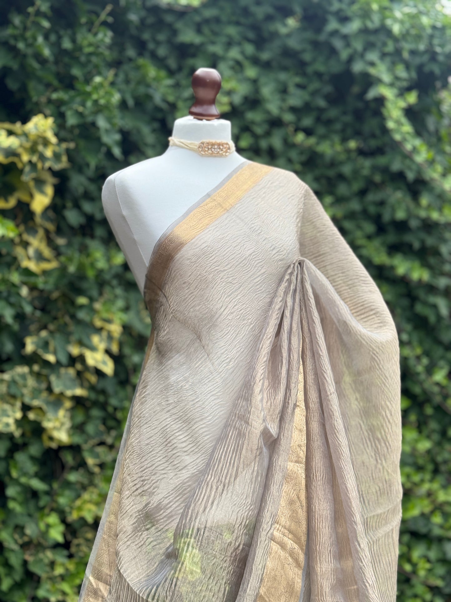 Silver Crushed Organza Saree