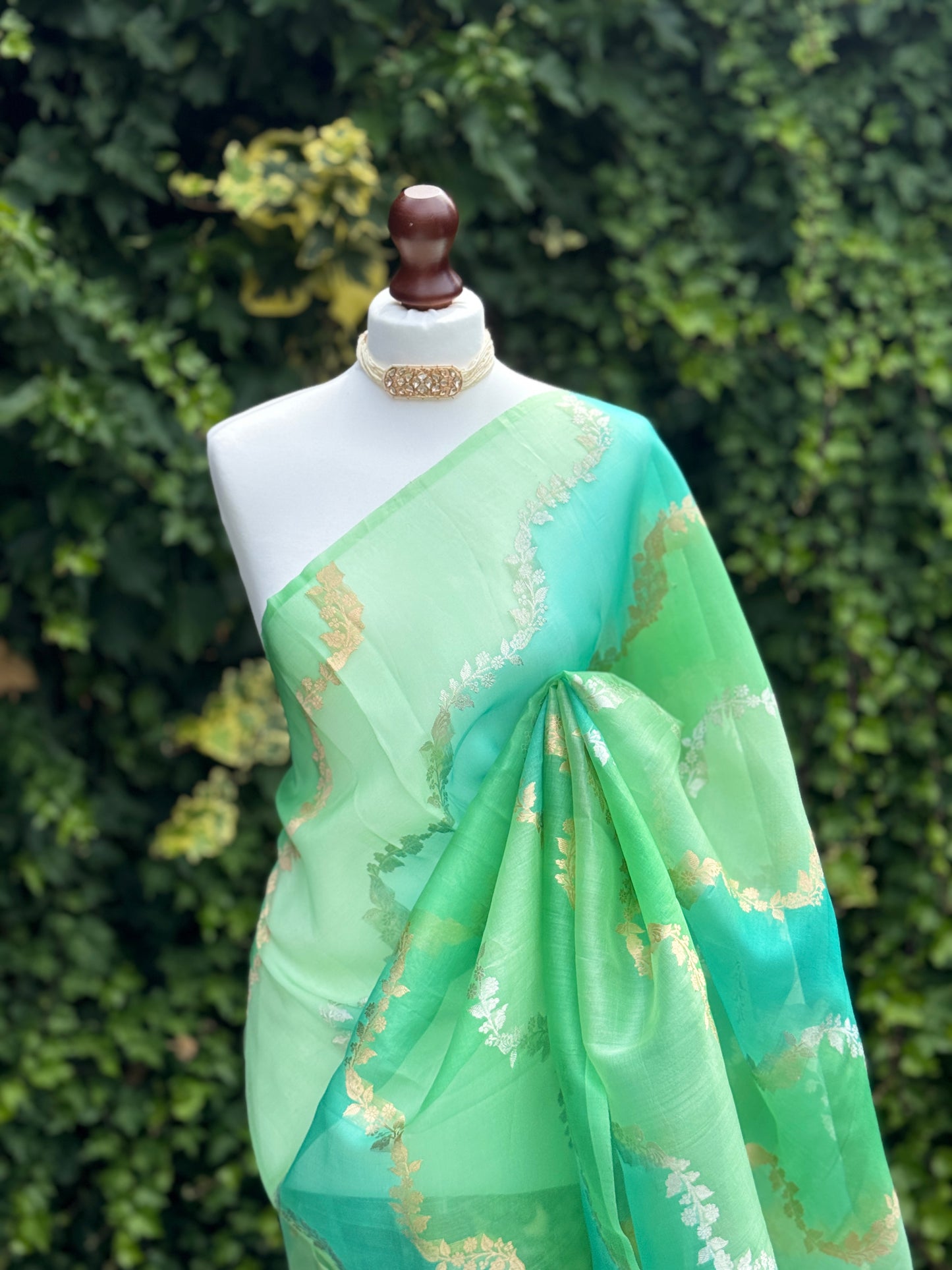 Green Organza with Zari detail