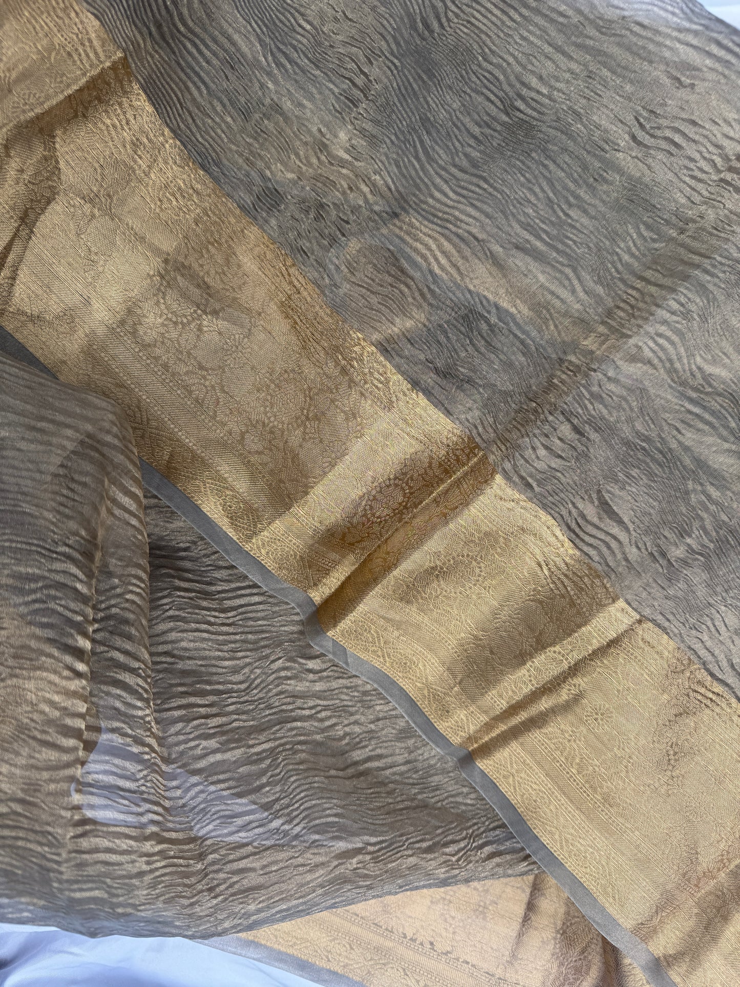 Silver Crushed Organza Saree