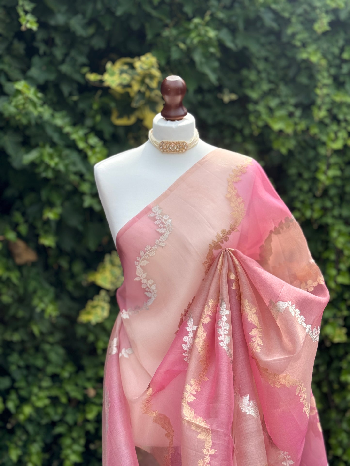 Pink Organza with Zari detail Saree