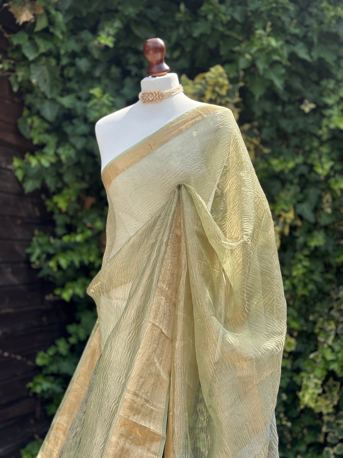 Green Crushed Organza Saree