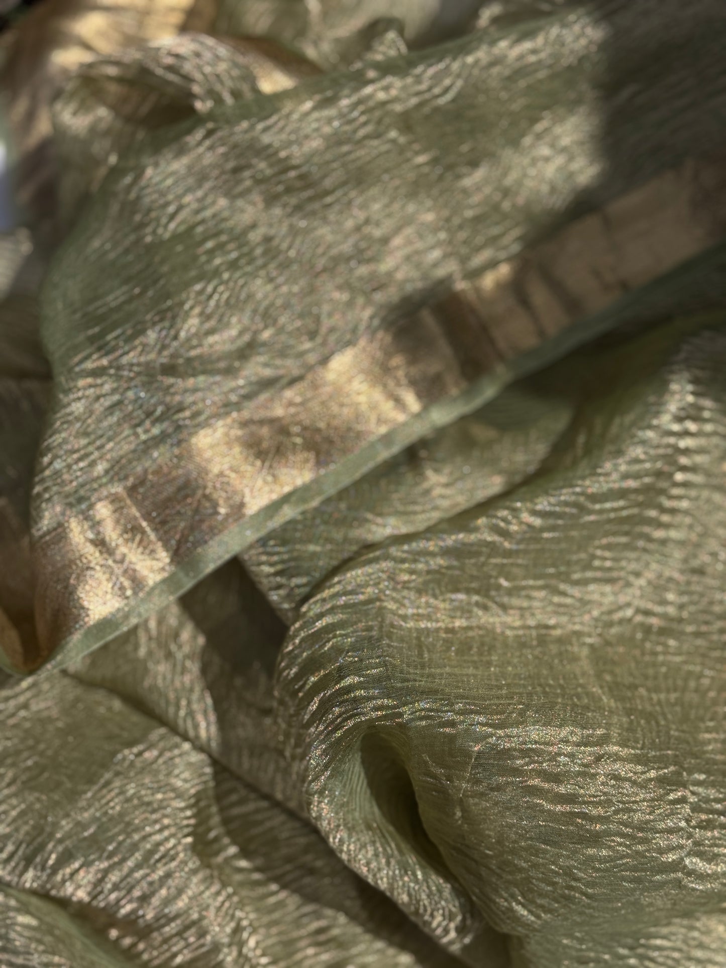 Green Crushed Organza Saree