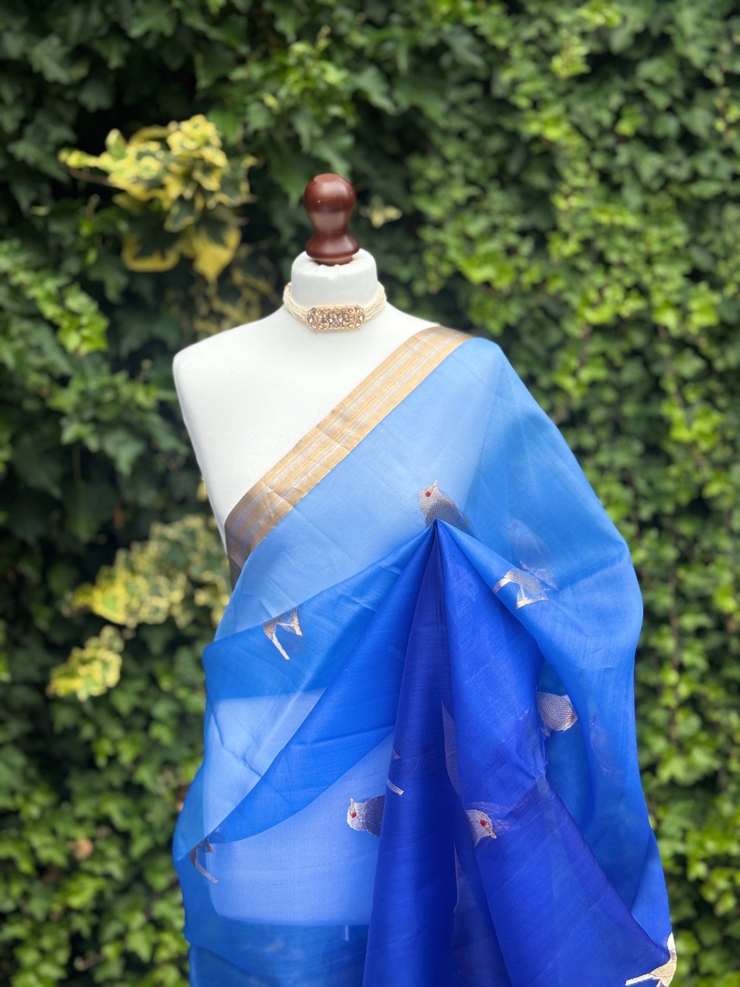 Blue Organza with Zari detail