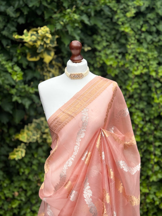 Peach Organza with Zari detail