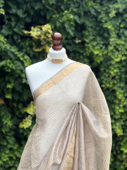 Silver Crushed Organza Saree