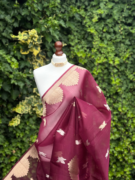 Burgundy Organza with Zari detail