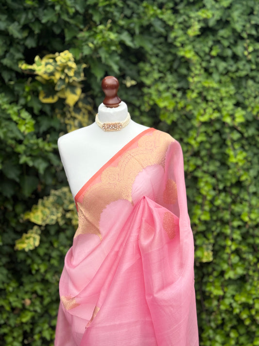 Pink and Orange Organza with Zari detail