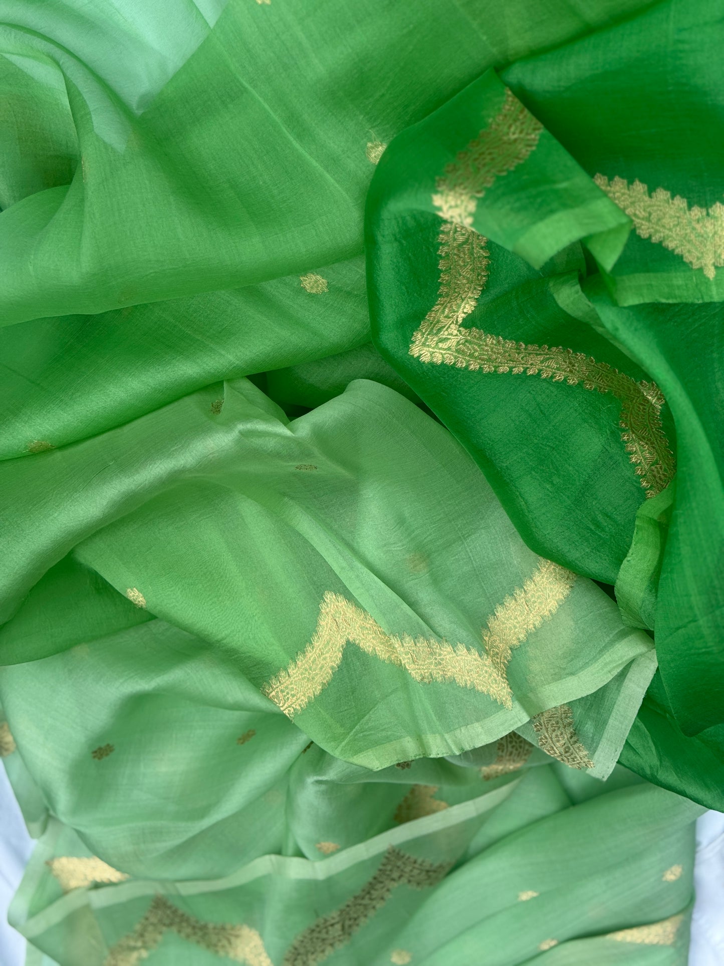 Green Ombre Organza with Zari detail