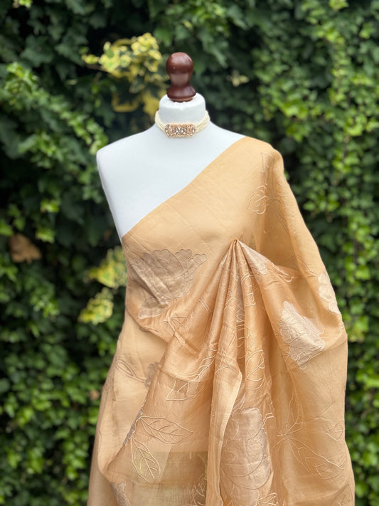 Gold Floral Organza Saree