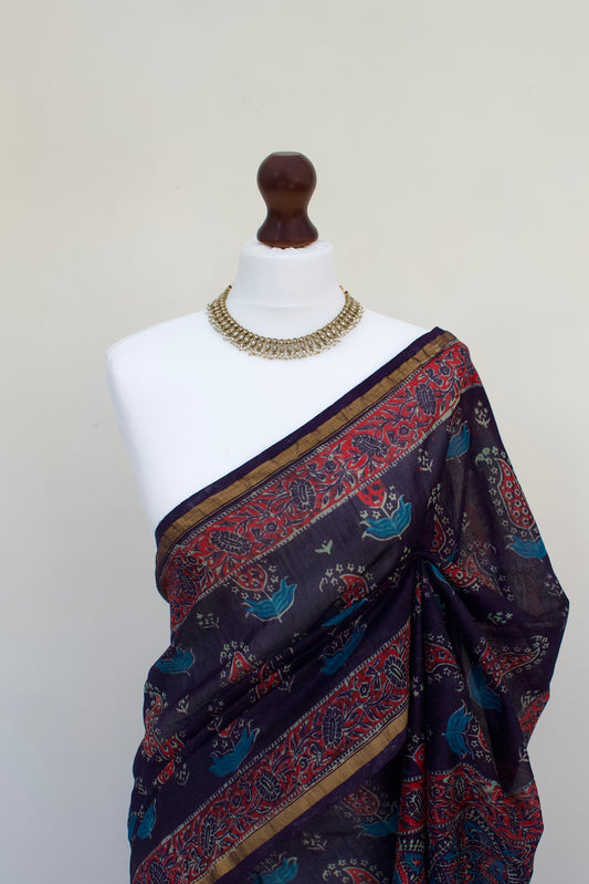 Navy Floral - Silk Cotton