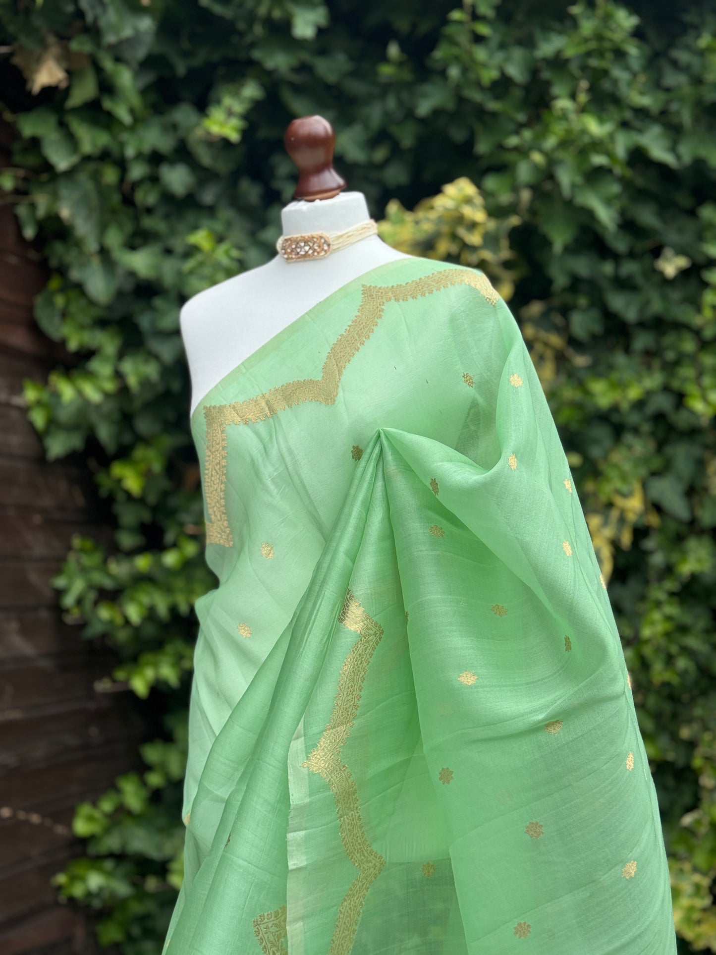 Green Ombre Organza with Zari detail