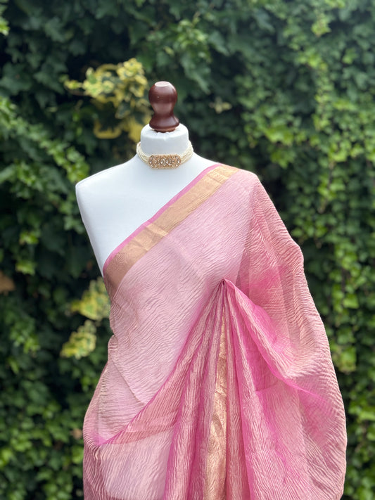 Pink Crushed Organza Saree