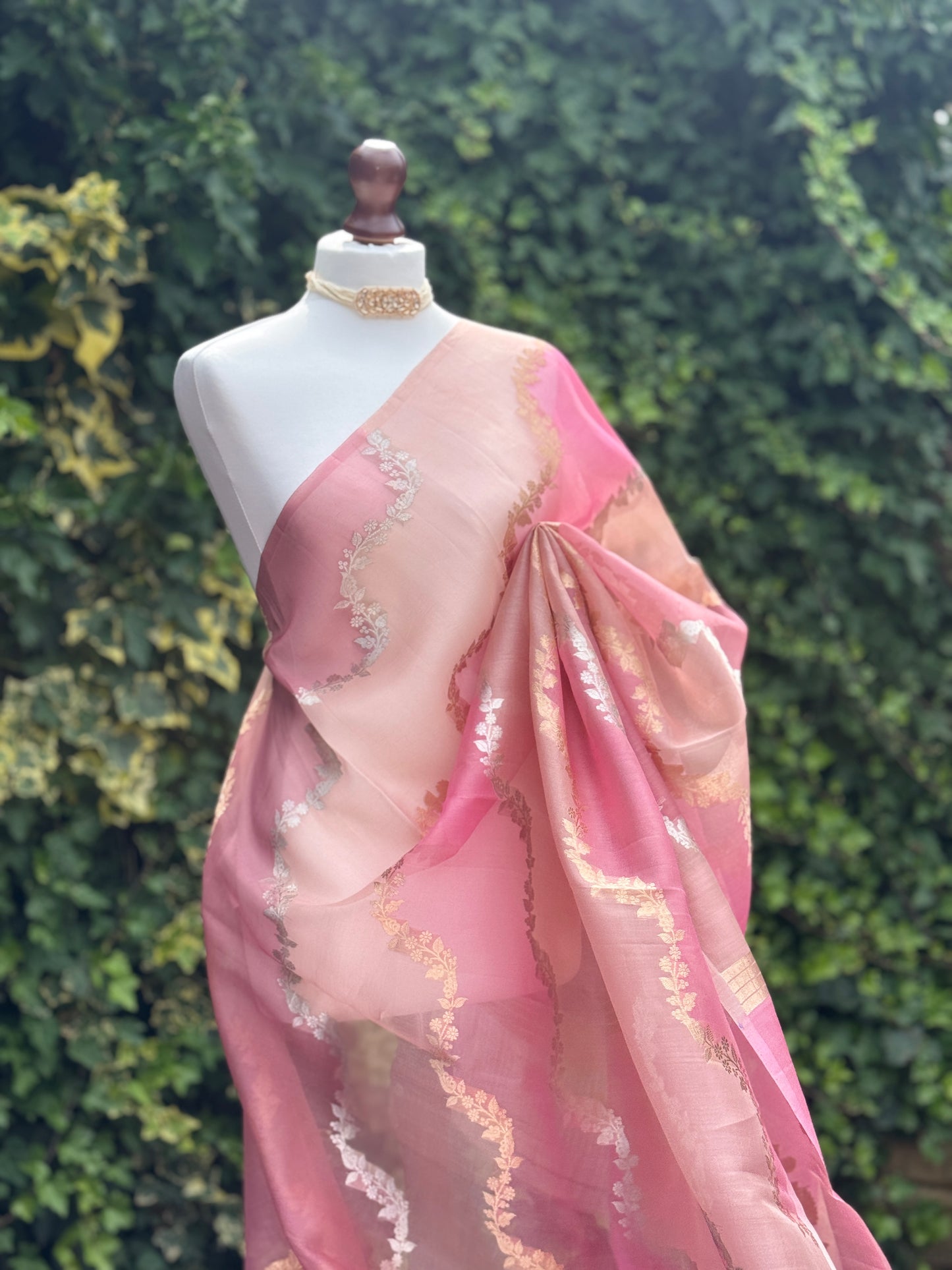 Pink Organza with Zari detail Saree